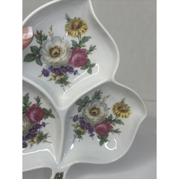 Vintage Old Nuremberg Bavaria Germany 3 Section Leaf Floral Porcelain Dish - Picture 4 of 8
